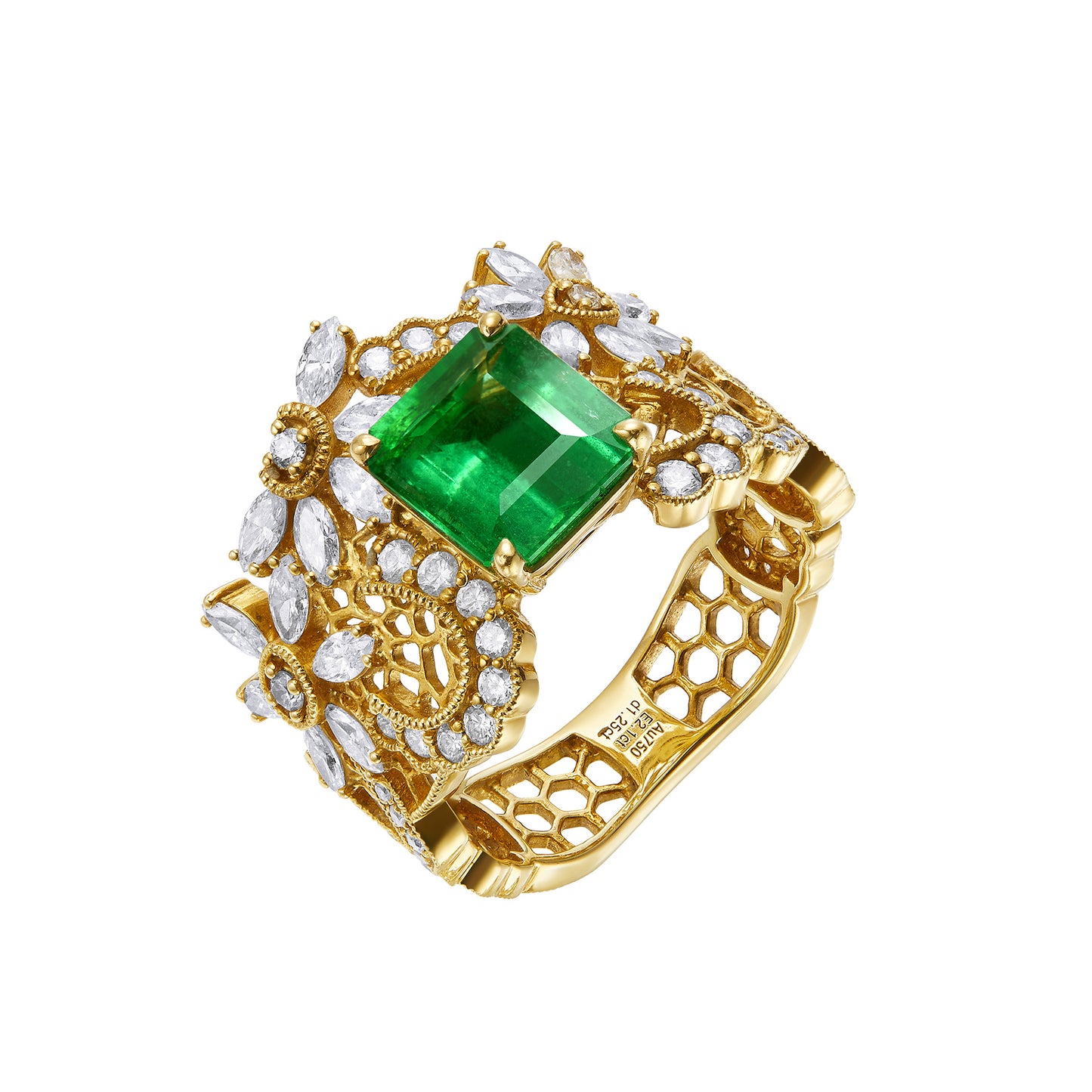 GEMCOOK JEWELLERY 2.1ct Retro Lace Emerald Ring