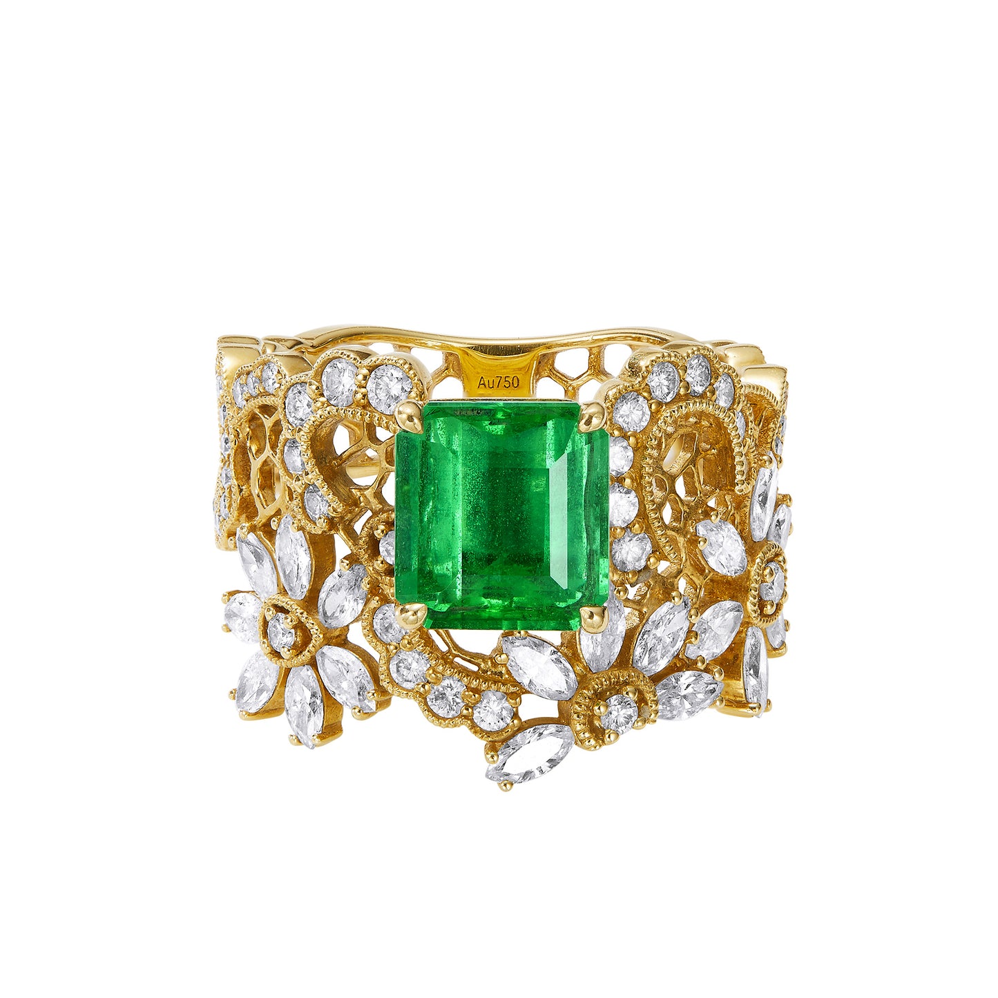 GEMCOOK JEWELLERY 2.1ct Retro Lace Emerald Ring