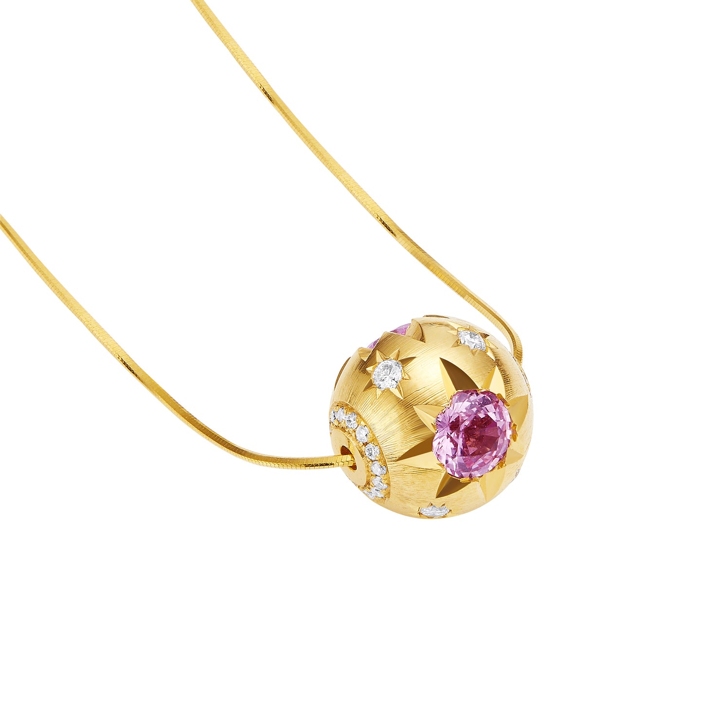 GEMCOOK JEWELRY 18K Gold Pink Sapphire Gold and Silver Ball Necklace