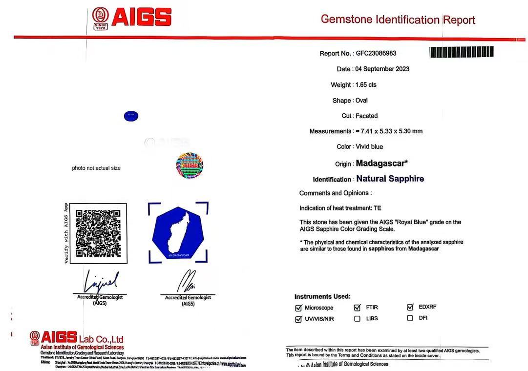 GEMCOOK GEMSTONE 1.65ct heated Royal Blue sapphire