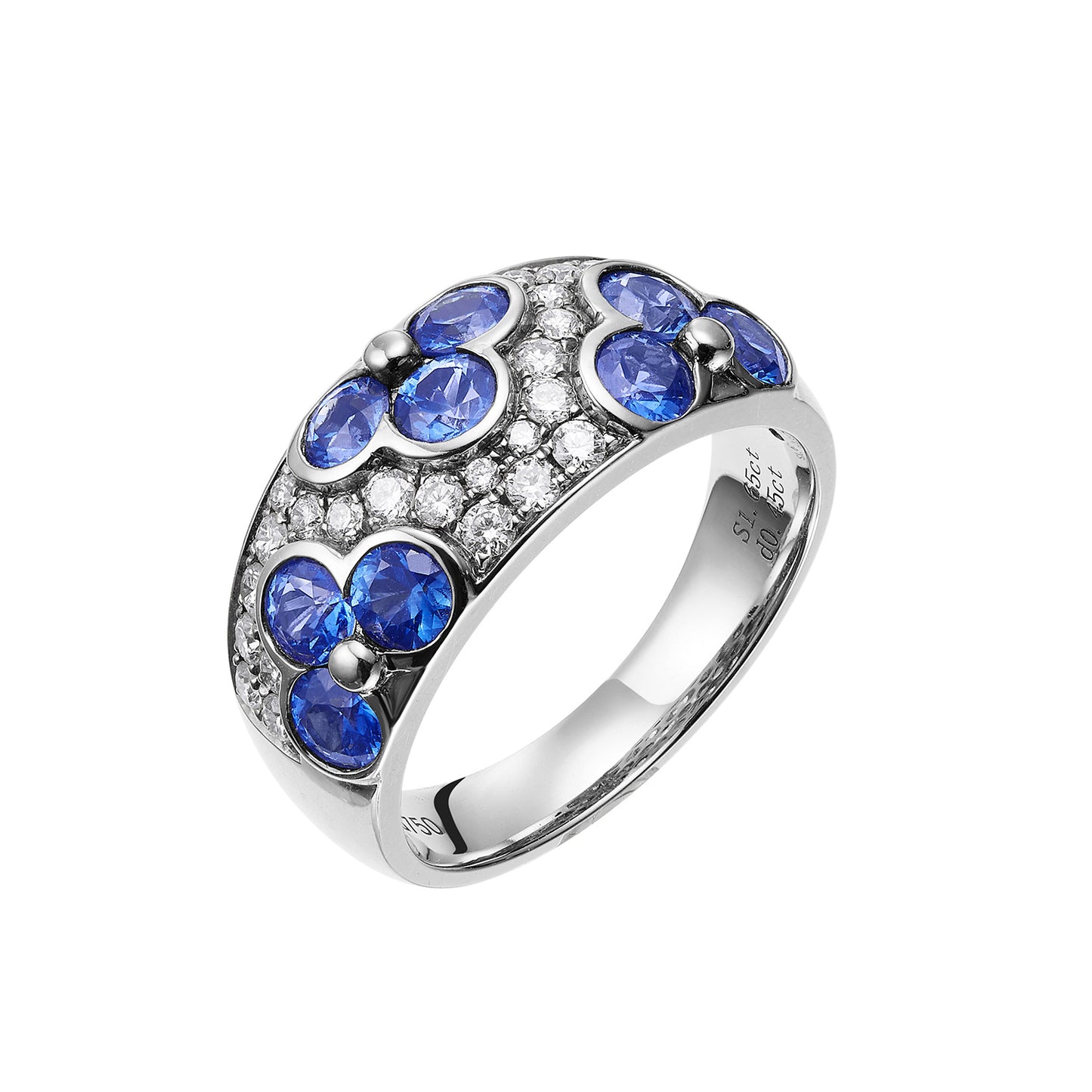 GEMCOOK 18k White Gold Wide Sapphire Flower Ring