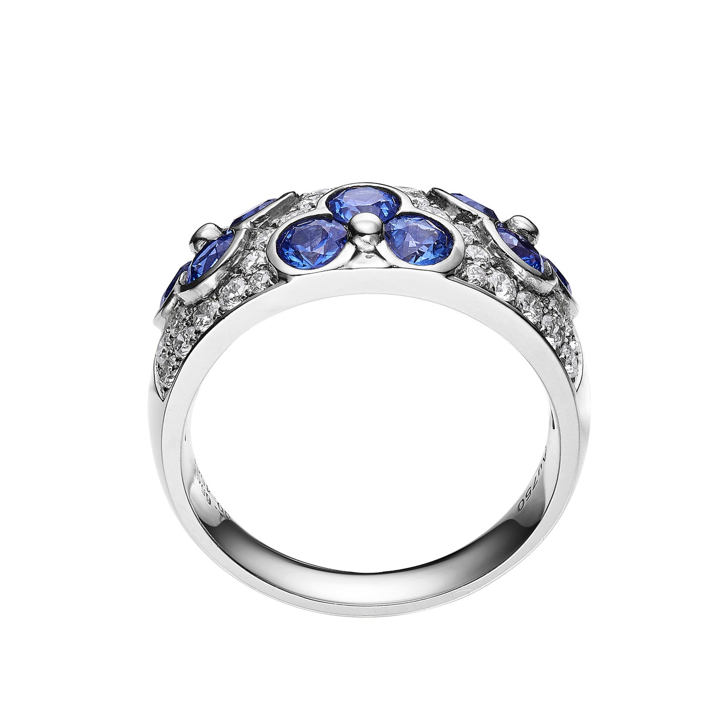 GEMCOOK 18k White Gold Wide Sapphire Flower Ring