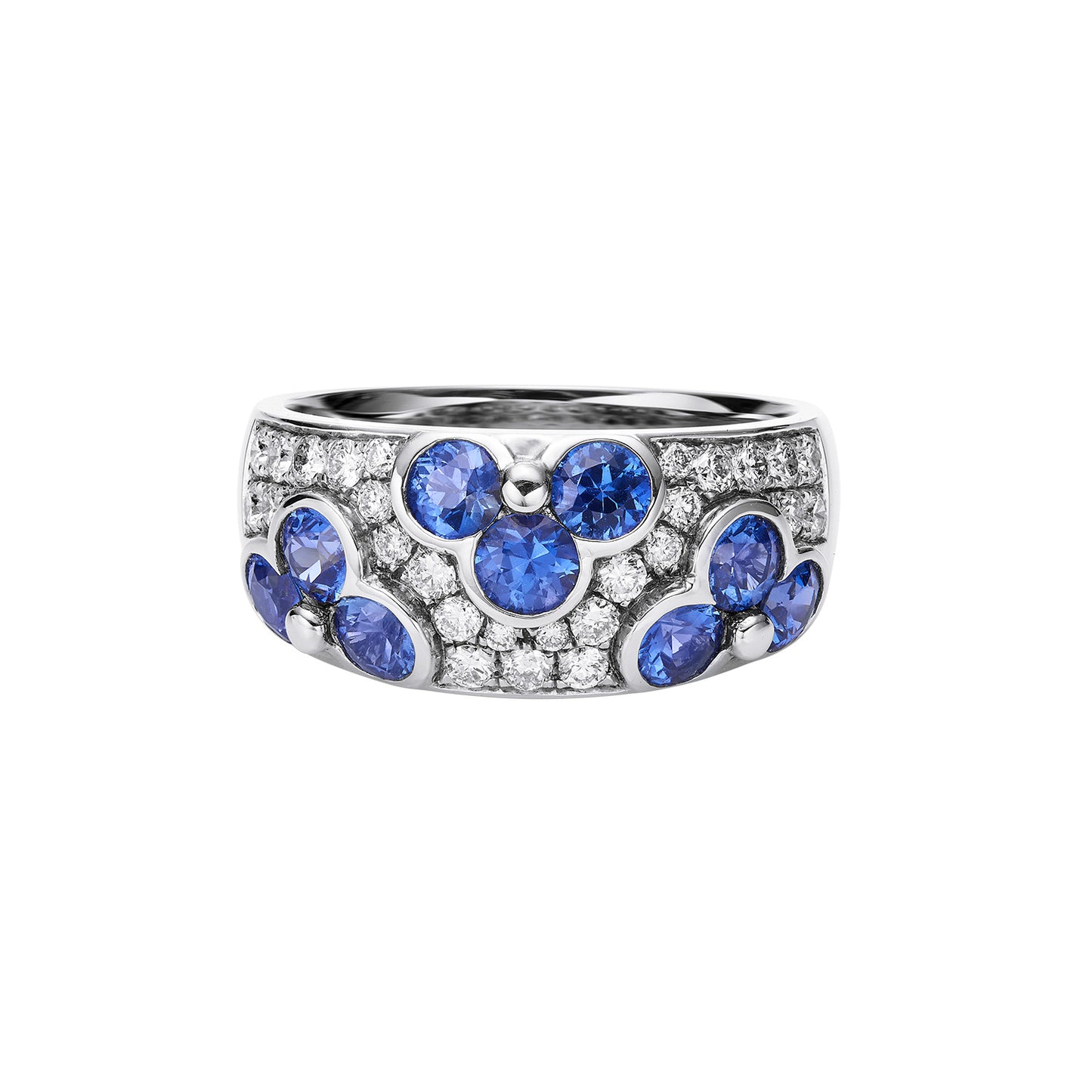 GEMCOOK 18k White Gold Wide Sapphire Flower Ring