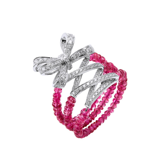 GEMCOOK JEWELRY Ballet Bow Beaded Spinel Ring