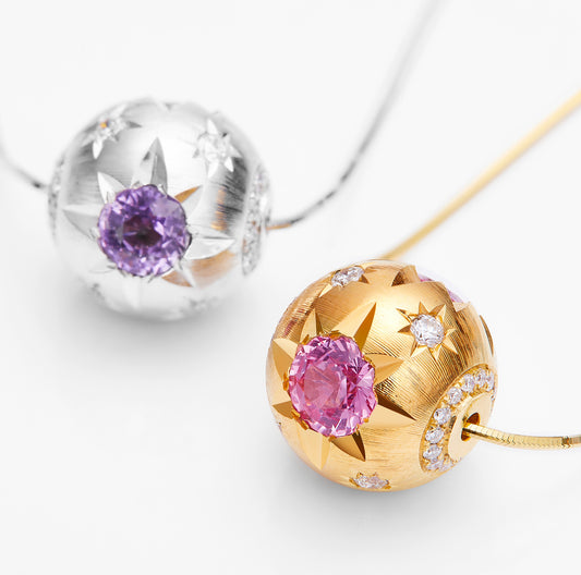 GEMCOOK JEWELRY 18K Gold Pink Sapphire Gold and Silver Ball Necklace