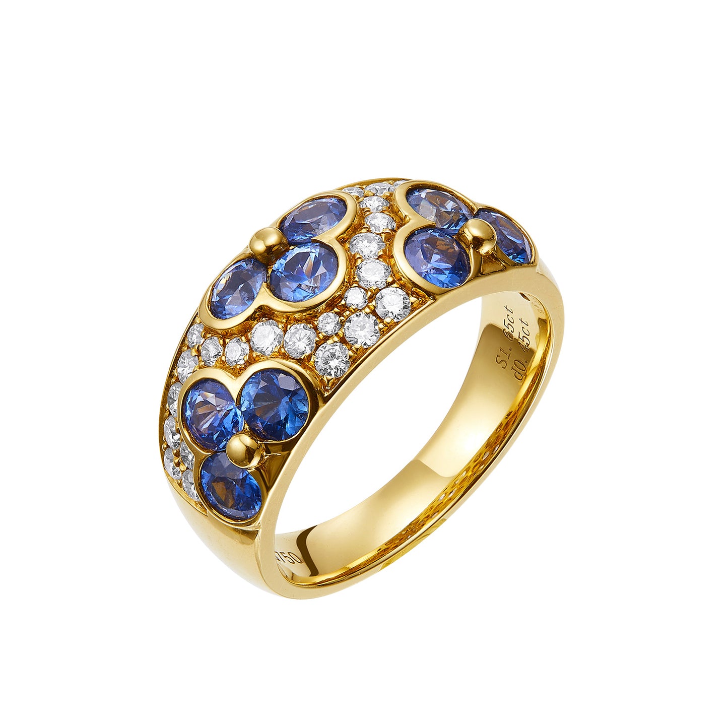 GEMCOOK 18k Yellow Gold Wide Sapphire Flower Ring