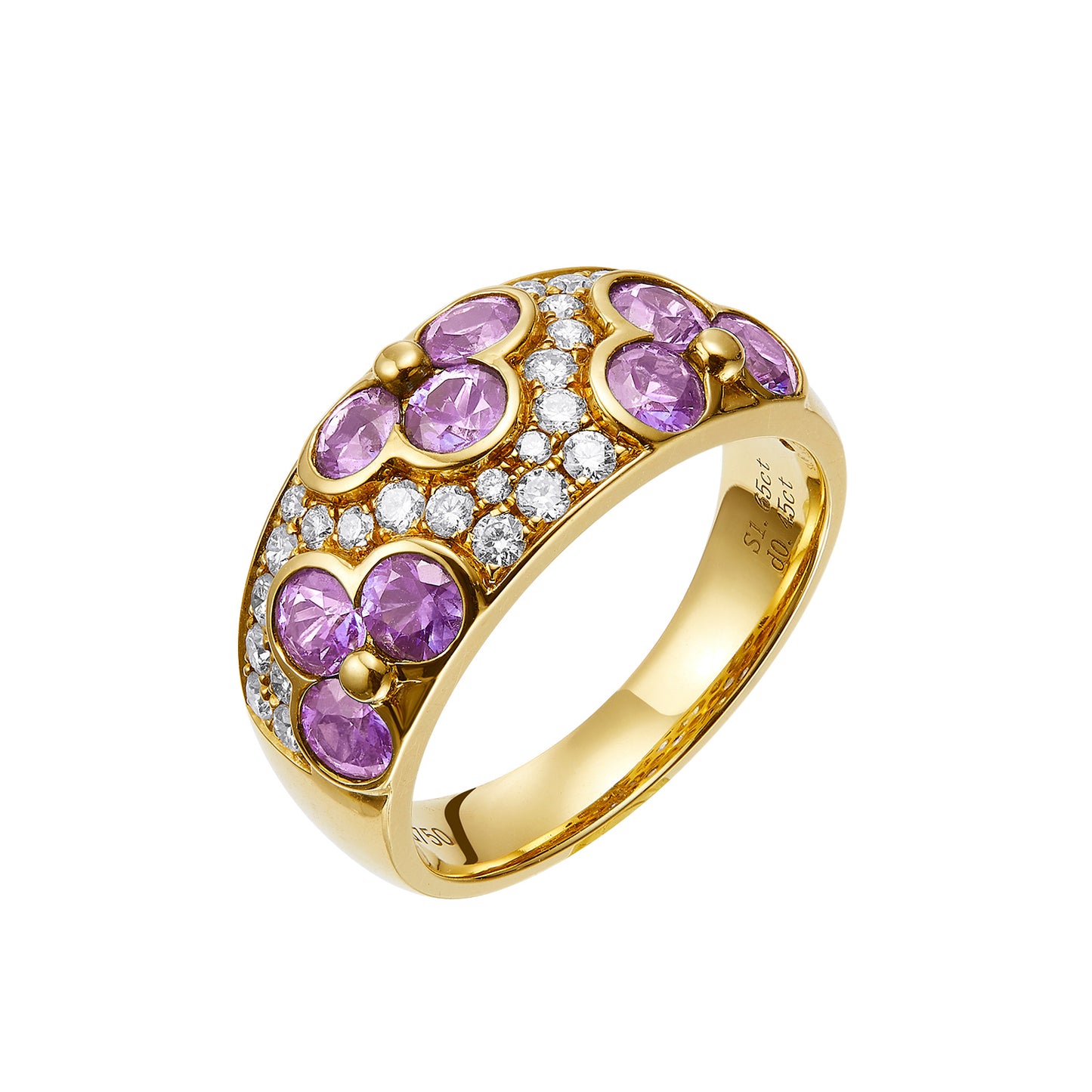 GEMCOOK 18K Yellow Wide Pink Sapphire Flower Ring