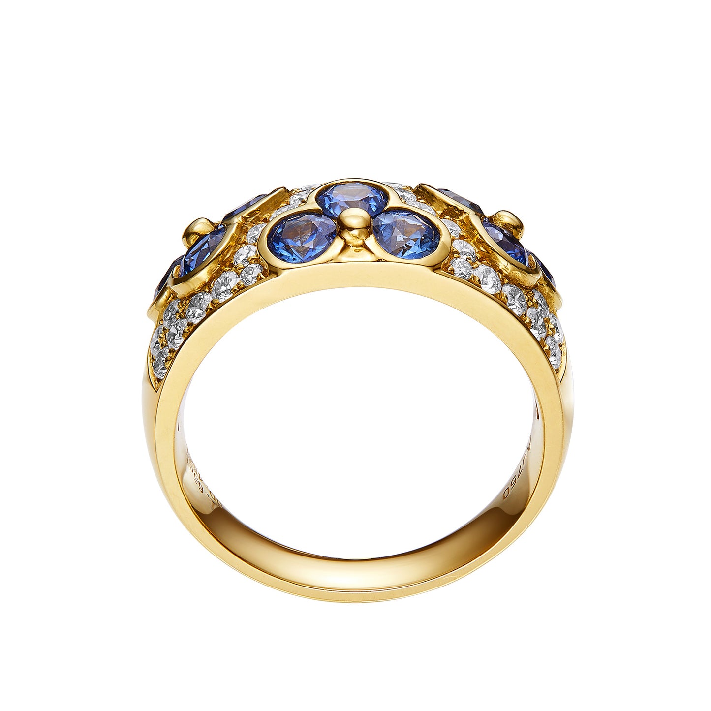 GEMCOOK 18k Yellow Gold Wide Sapphire Flower Ring