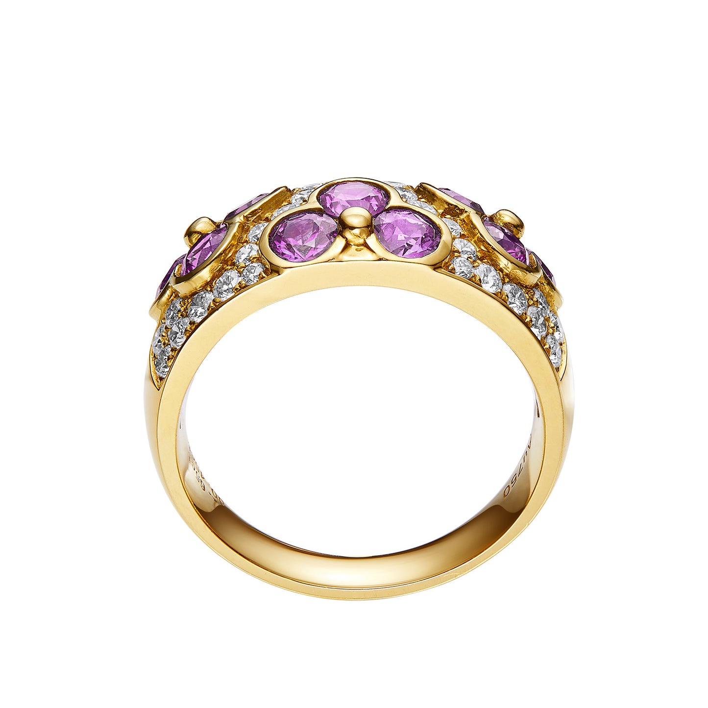 GEMCOOK 18K Yellow Wide Pink Sapphire Flower Ring