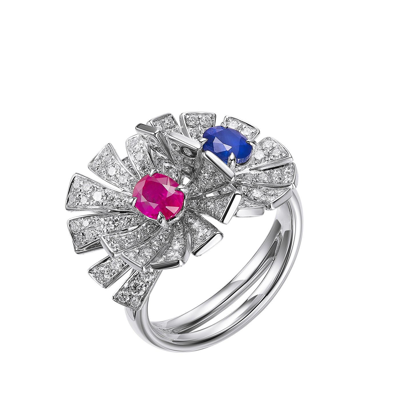 GEMCOOK Burmese Red Ruby and Blue Sapphire Double Stone Ring