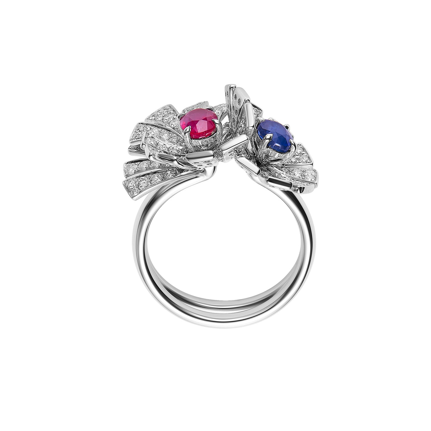 GEMCOOK Burmese Red Ruby and Blue Sapphire Double Stone Ring