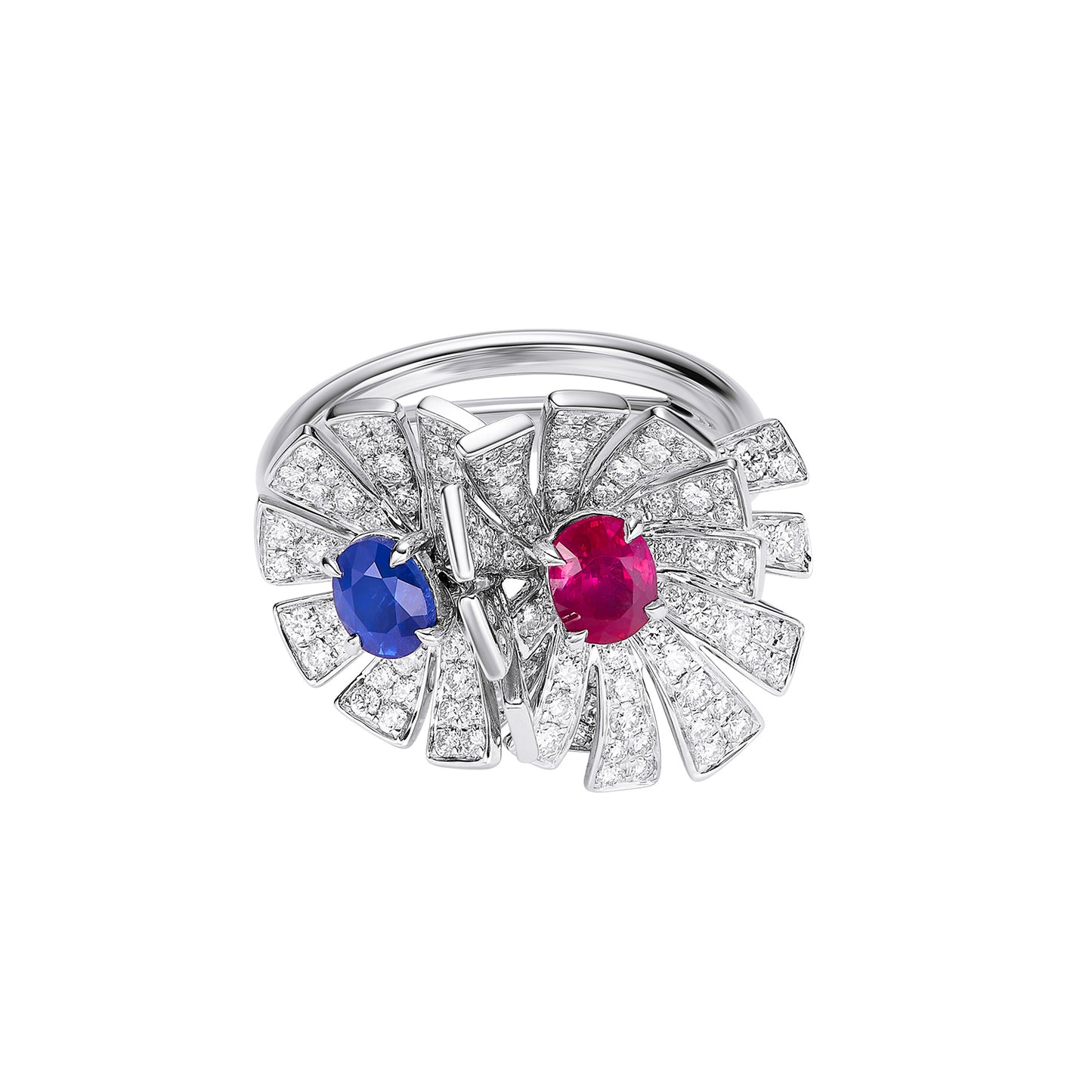 GEMCOOK Burmese Red Ruby and Blue Sapphire Double Stone Ring